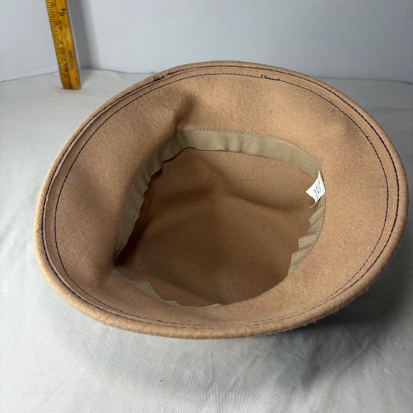 Vintage 100% Wool Doeskin Felt Hat Tan/Brown with Ribbon +Bow - Picture 6 of 9